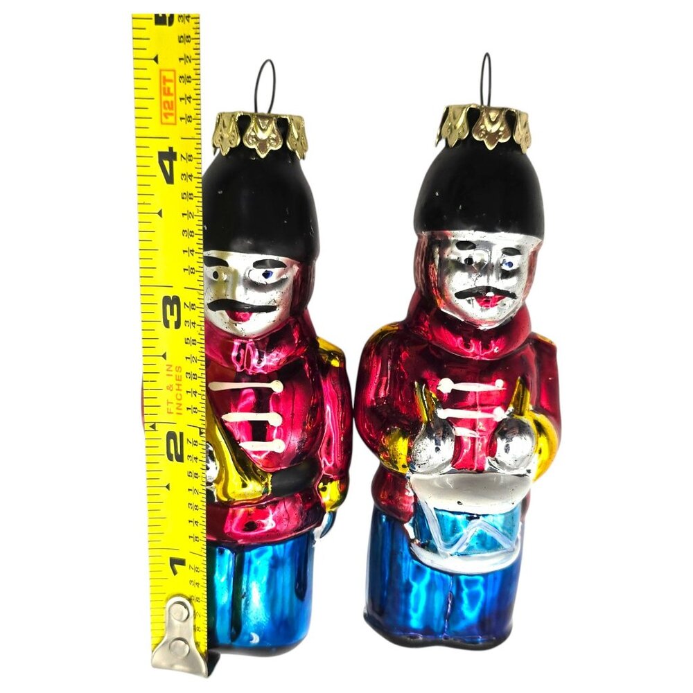 Vintage Drummer Boy Glass Christmas Ornament 4" Nutcracker Toy Soldier Set Of 2 - Picture 6 of 6